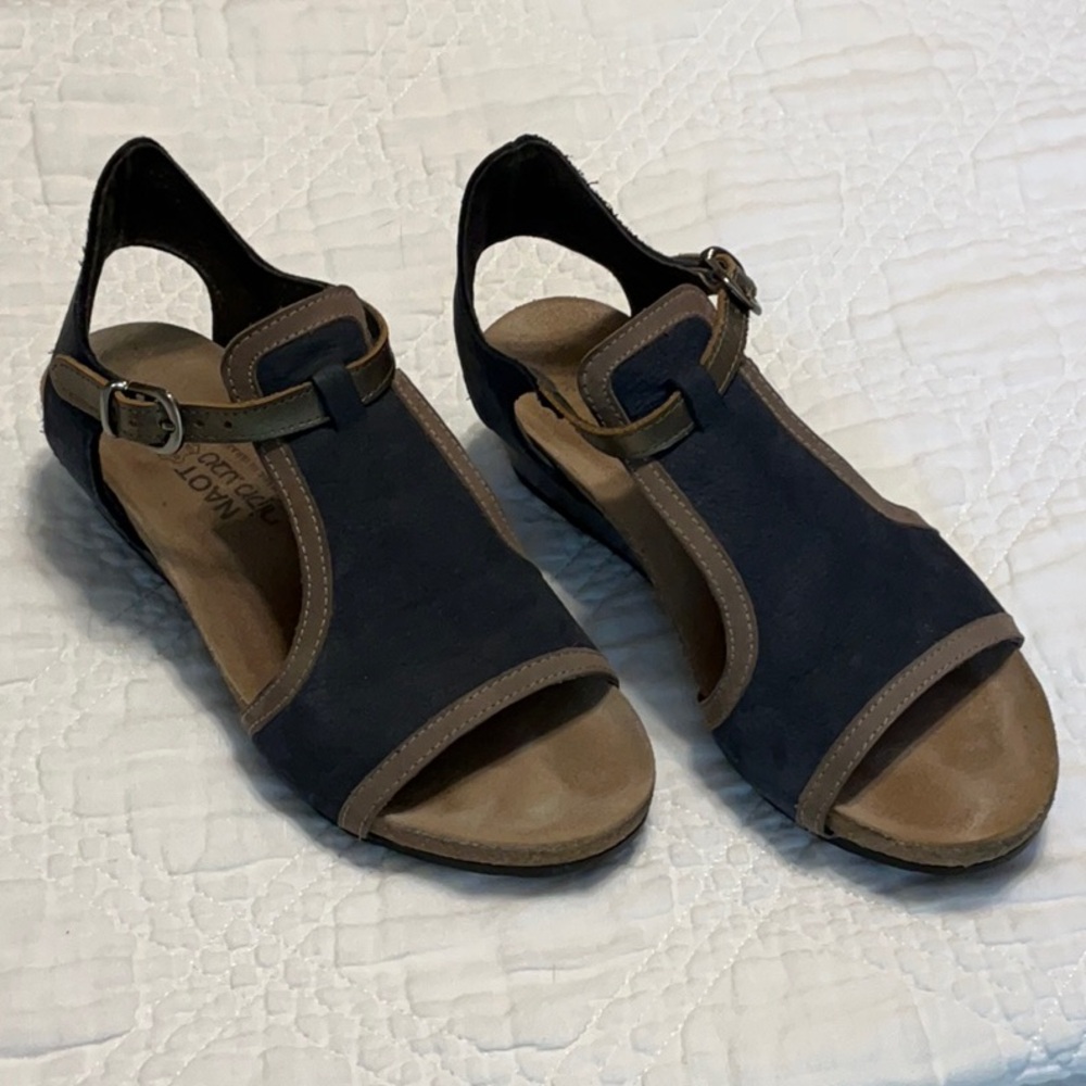 Naot Blue and Tan Sandals with Adjustable Straps